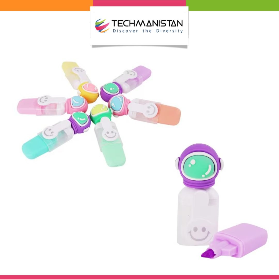 Set of 6 - Spaceman Highlighters with Pouch
