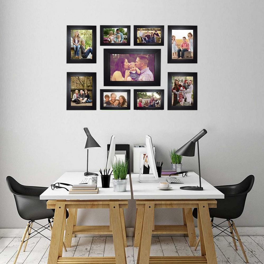 Set of 9 - Photo Frames Collage Wall Hanging Wall Decor Set - Black