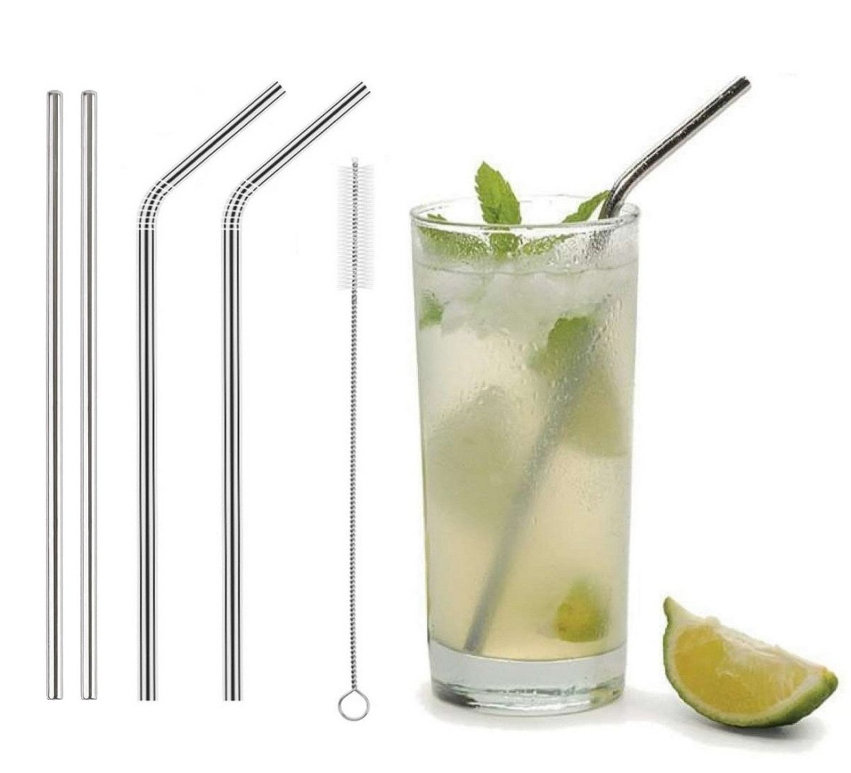 Stainless Steel Reusable Drinking Straws With Cleaning Brush