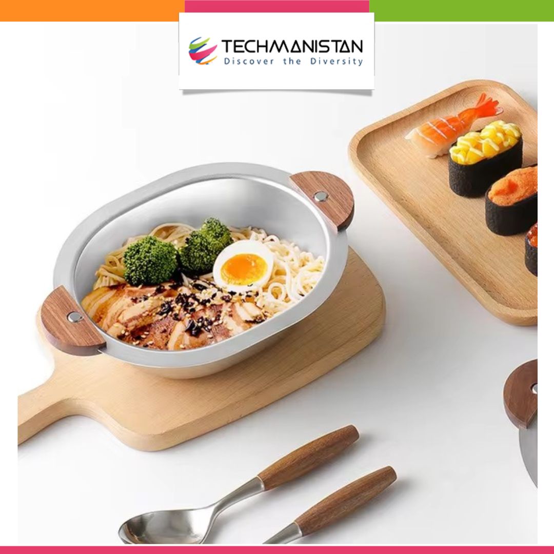 Stainless Steel Serving Bowl with Wooden Handles