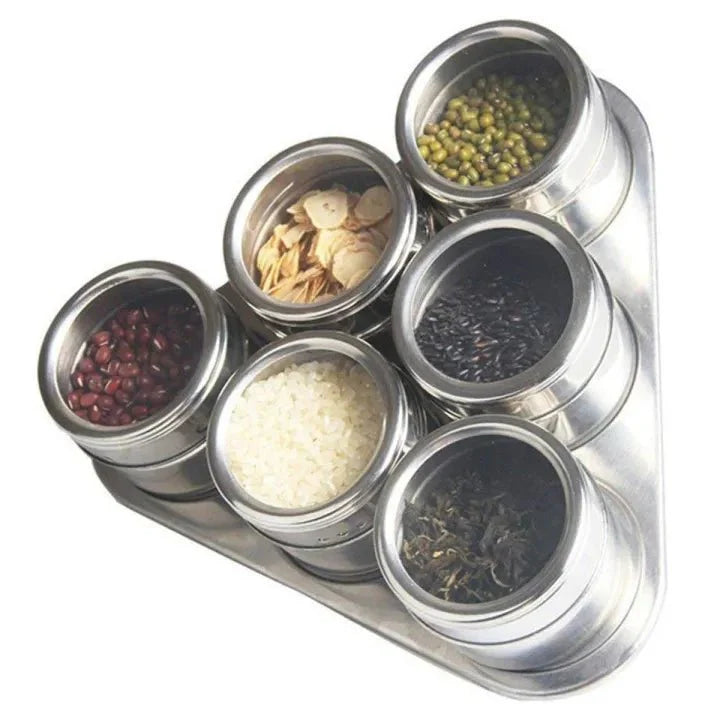 Techmanistan Magnetic Spice Tins with Rack Triangular Storage Jar with Holder