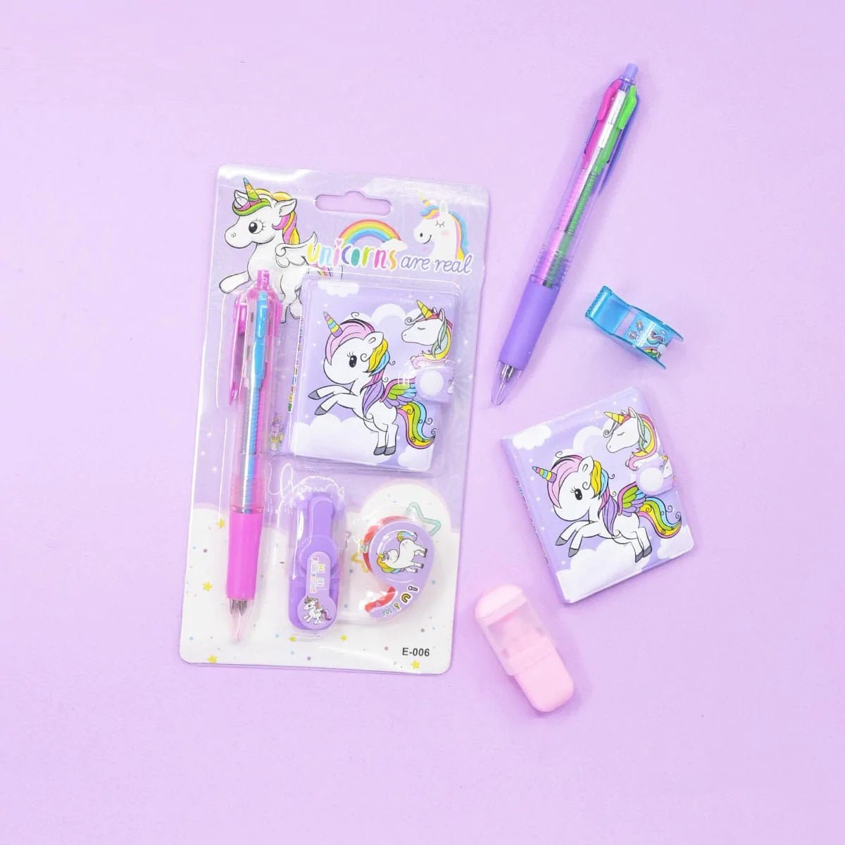 Unicorn Cartoon Diary With Pen, Washi Tape & Highlighter for Kids Unicorn Pocket Dairy, 4Pcs Unicorn Stationery Set